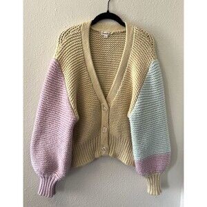 For Love And Lemons Cardigan Womens Small Chunky Knit Kerry Color Block Cropped